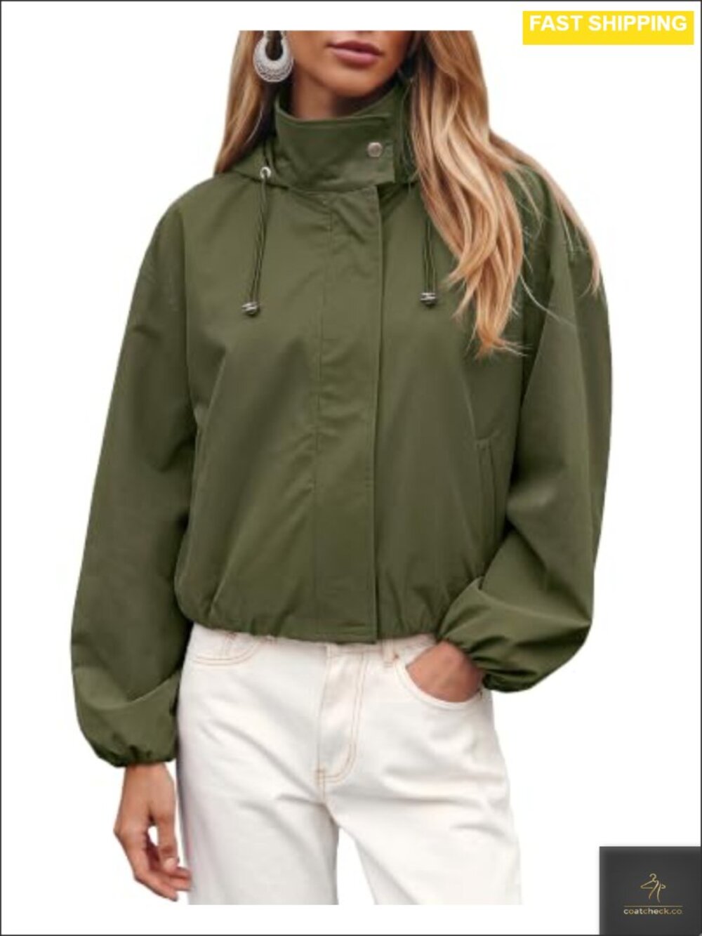Funnel Neck Hooded Bomber Jacket Casual Zip Up Crop Women's
